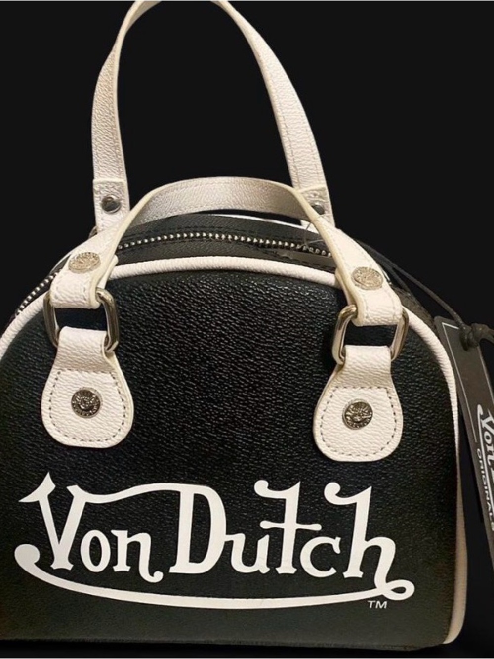 NWT Von Dutch Black White Flying Eyeball Bowling Bag Mini Crossbody